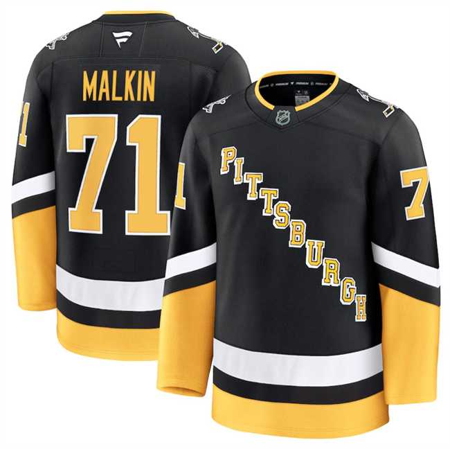 Mens Pittsburgh Penguins #71 Evgeni Malkin Black 2024-25 Alternate Stitched Hockey Jersey Dzhi